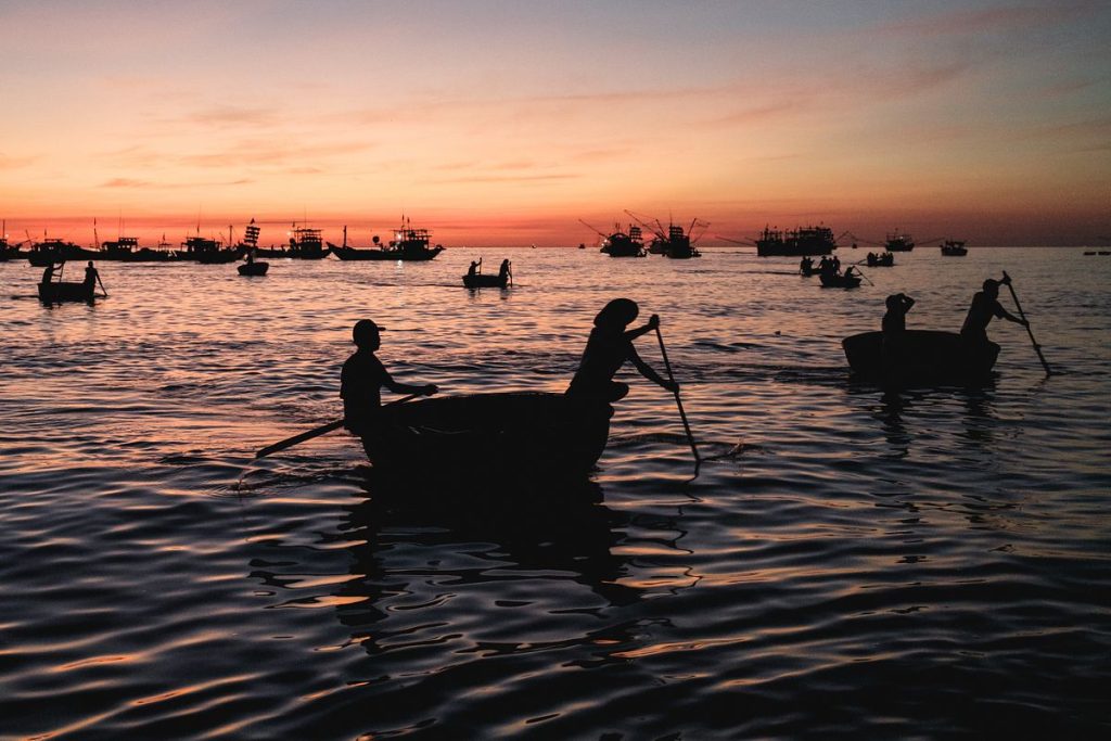 Private boat on the open sea under soft morning light