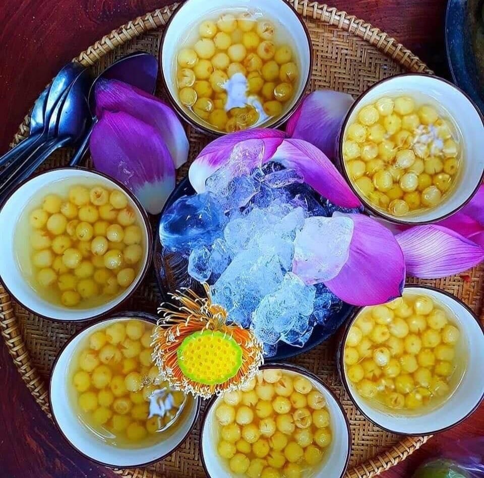 Close-up shot of Hue royal sweet soups served in decorative bowls