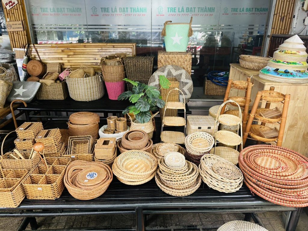 A display table of finished bamboo products