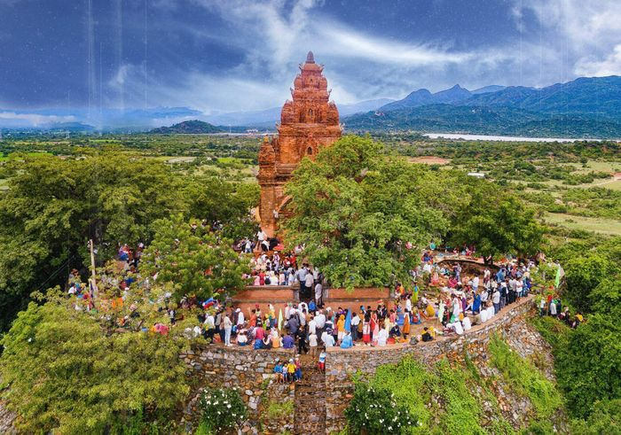 Panoramic or drone view of Po Rome Cham Tower on the hill