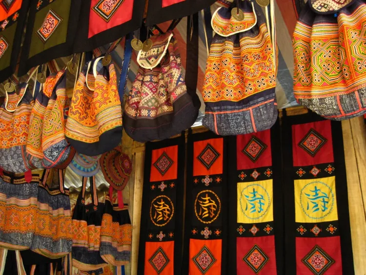 Brocade souvenirs displayed in shops