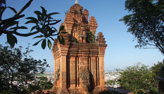 Close-up of Cham brick architecture of Nhan Tower