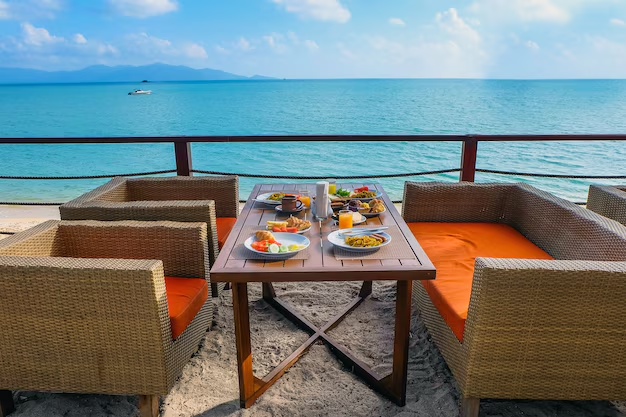 Outdoor dining with sea view