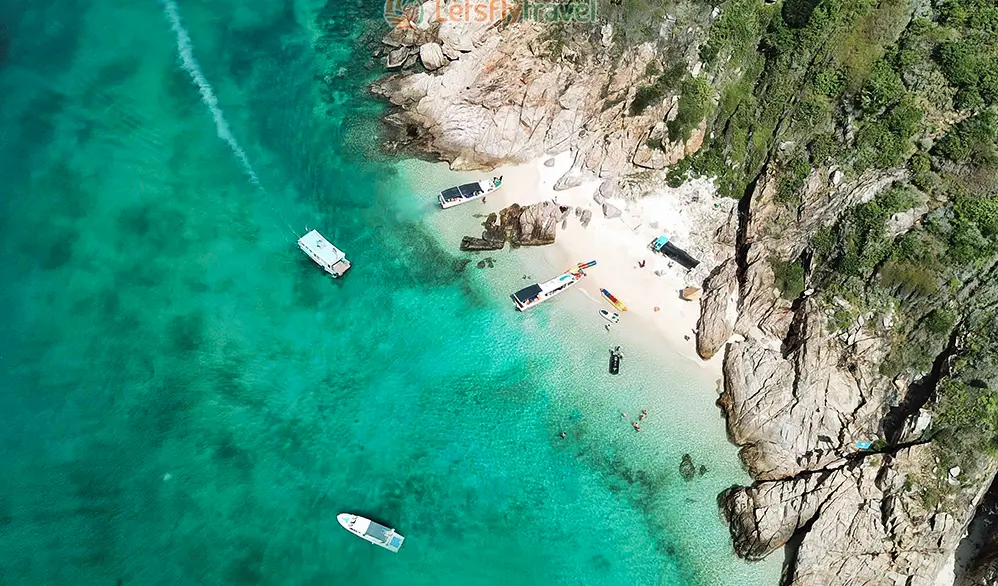 Aerial view of Binh Hung Island with turquoise water