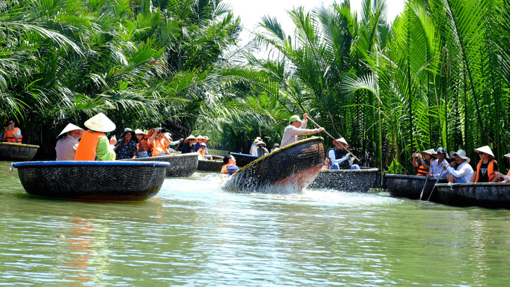Traditional basket boats on the water
