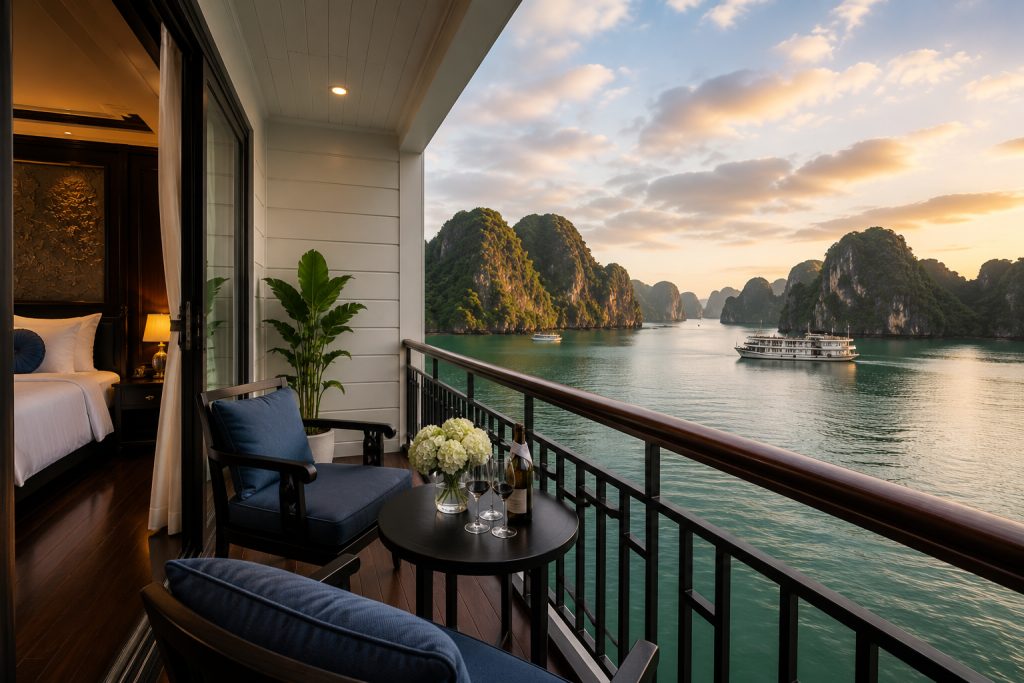 Private cabin balcony overlooking the bay